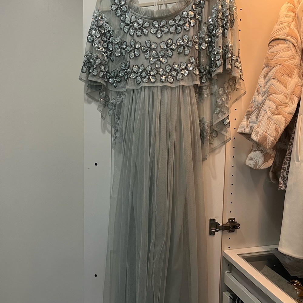 Maya Embellished Bardot midi dress in ice blue